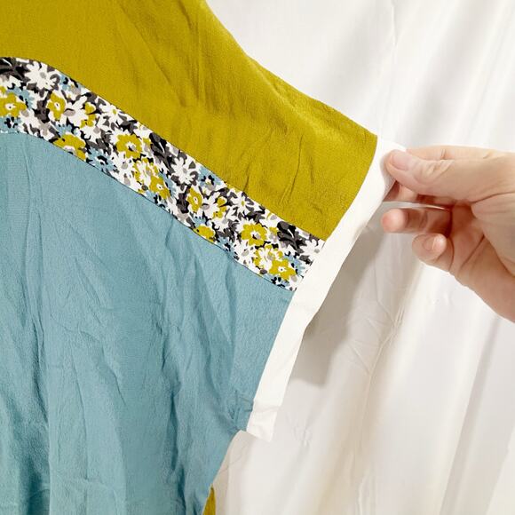 Ulla Popken Colorblock Tunic Top 20/22 Mustard Blue Floral Trim Oversized Boho - Picture 5 of 5